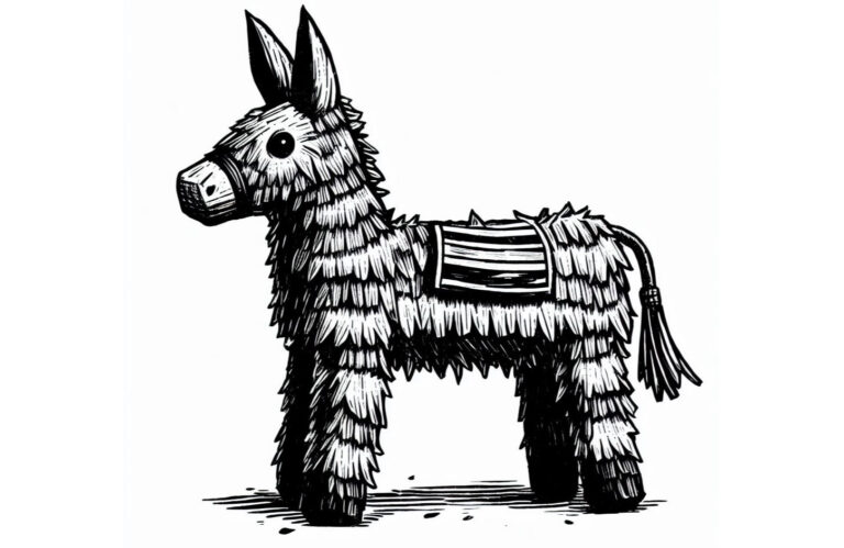 An ink sketch of a donkey piñata