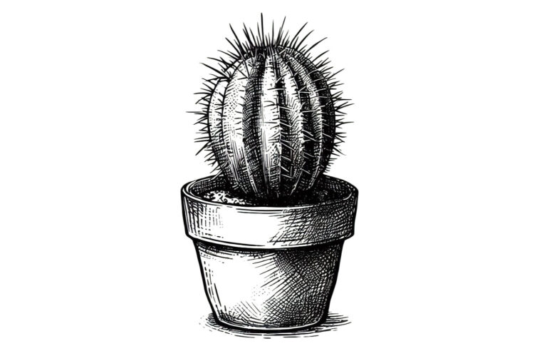 Ink sketch of a small cactus in a pot